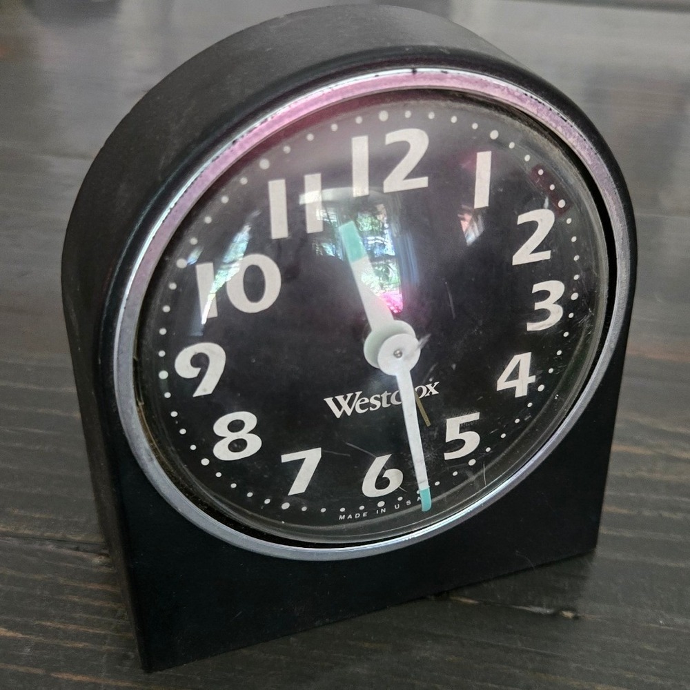 Vintage Westclox Wind Up Alarm‎ Clock Black Face Mid Century Modern Made in USA